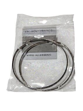 Retro Hoop Earrings Silver Tone Textured Hypo-Allergenic Fashion Jewelry Women
